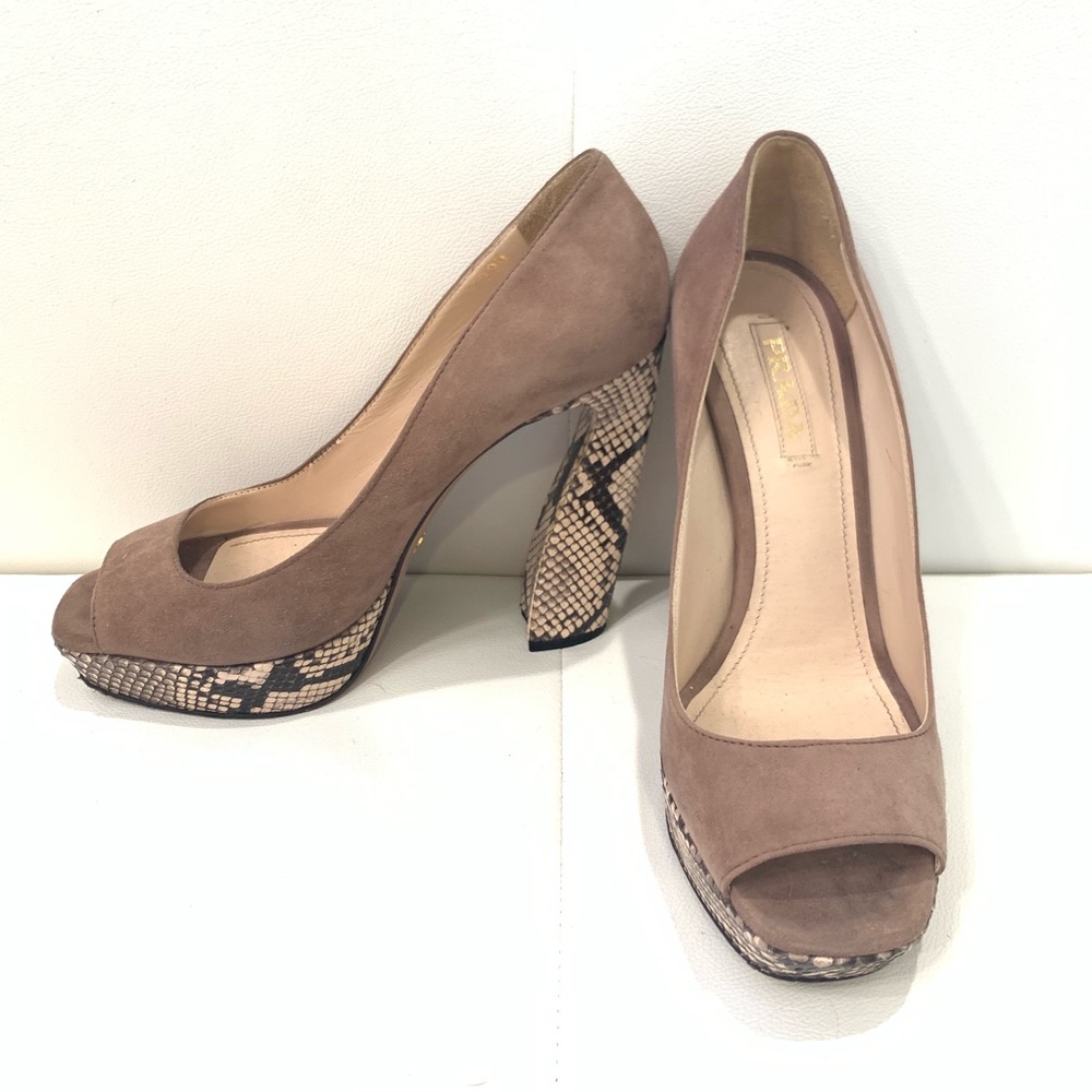 Prada Python Suede Open Toe Heels Sz 40 - image 1